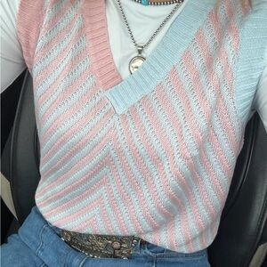 Striped Pink and Blue Women's Sweater Vest